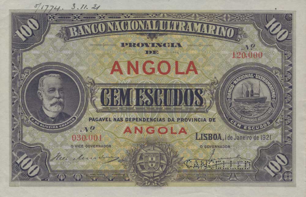 Front of Angola p61x: 100 Escudos from 1921