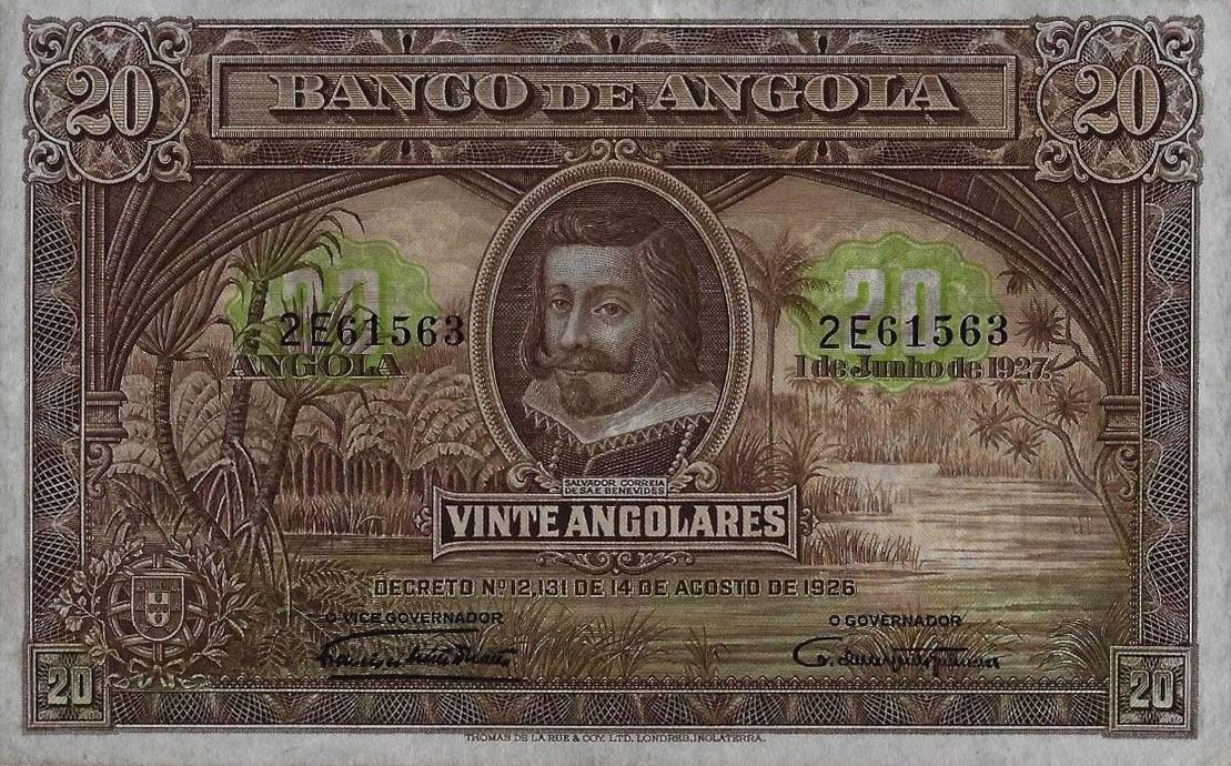 Front of Angola p73a: 20 Angolares from 1927