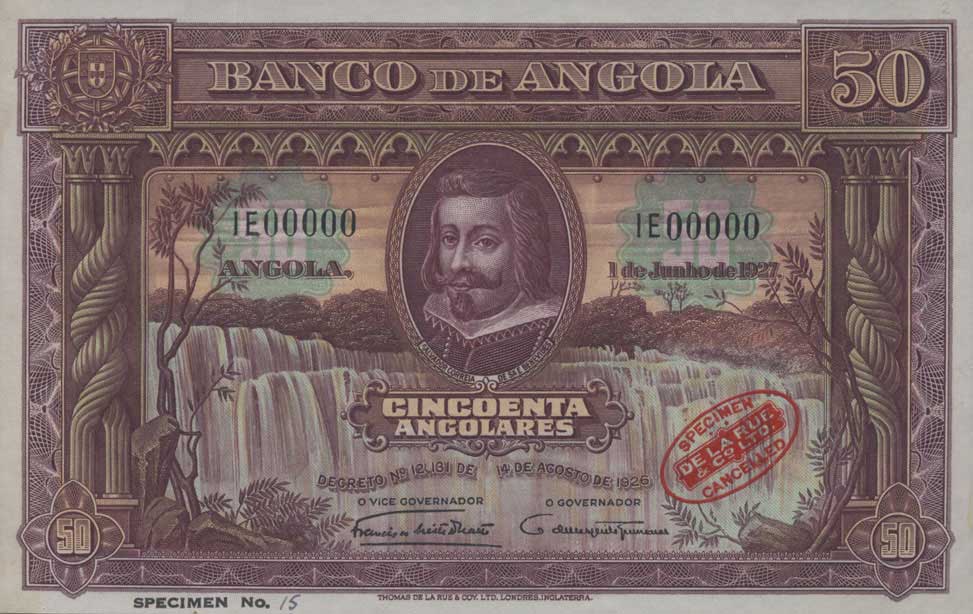 Front of Angola p74s: 50 Angolares from 1927