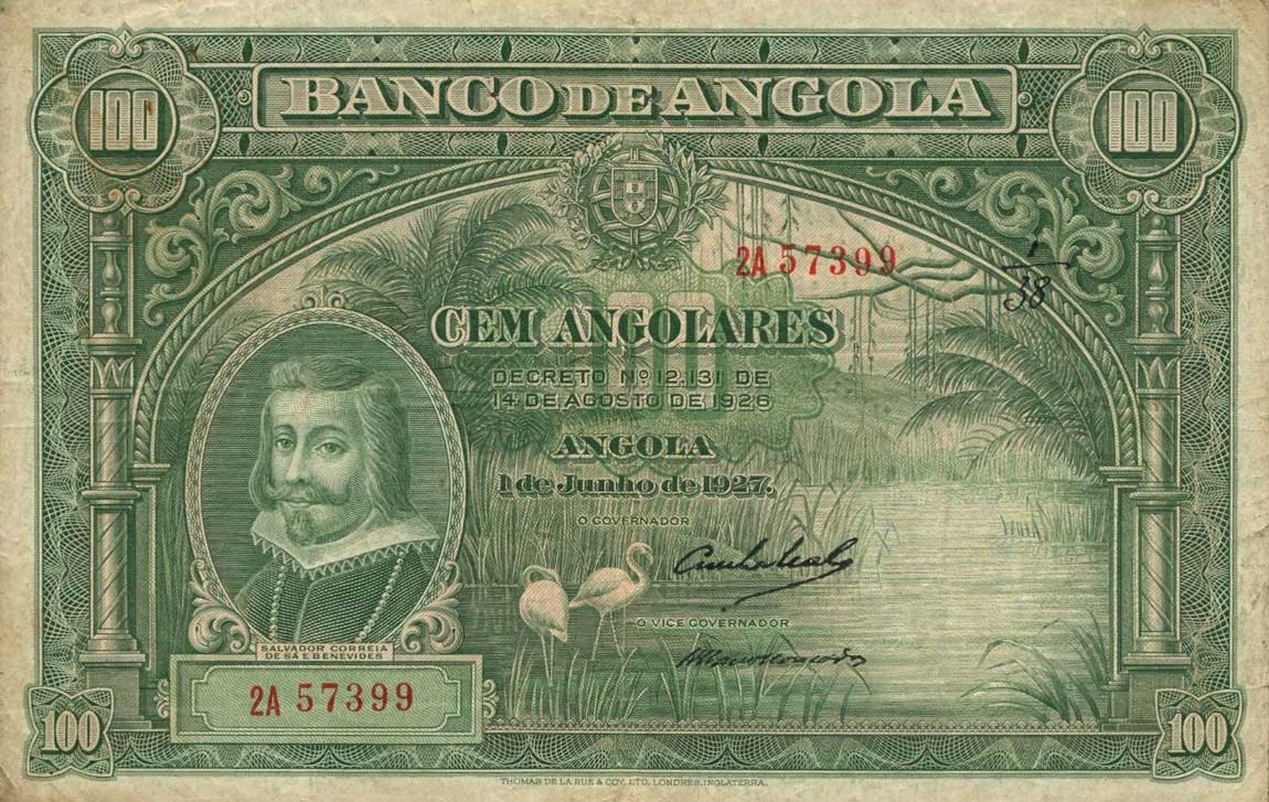 Front of Angola p75a: 100 Angolares from 1927