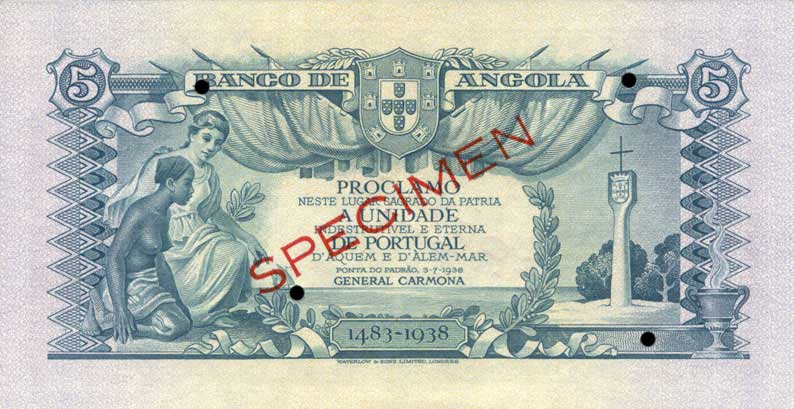 Back of Angola p77s: 5 Angolares from 1947