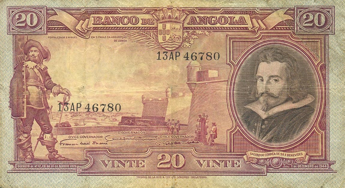 Front of Angola p79a: 20 Angolares from 1944