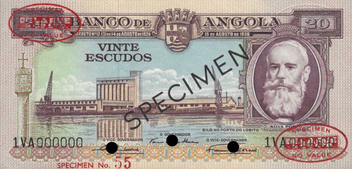 Front of Angola p87s: 20 Escudos from 1956