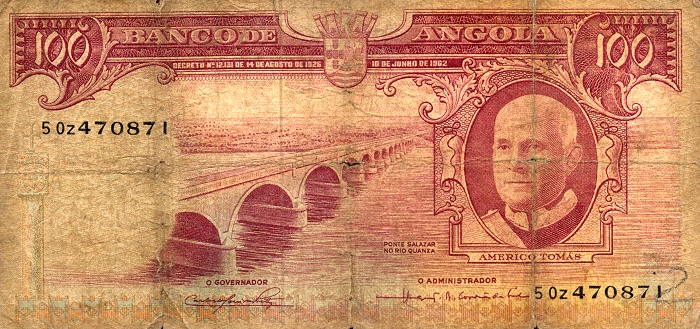 Front of Angola p94a: 100 Escudos from 1962