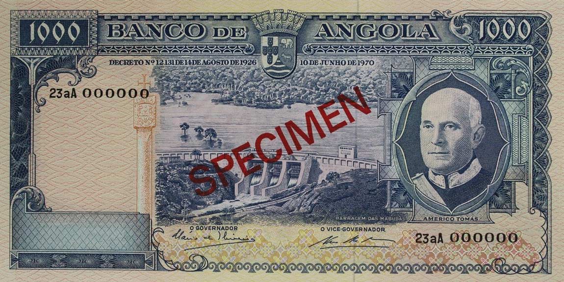 Front of Angola p98s: 1000 Escudos from 1970