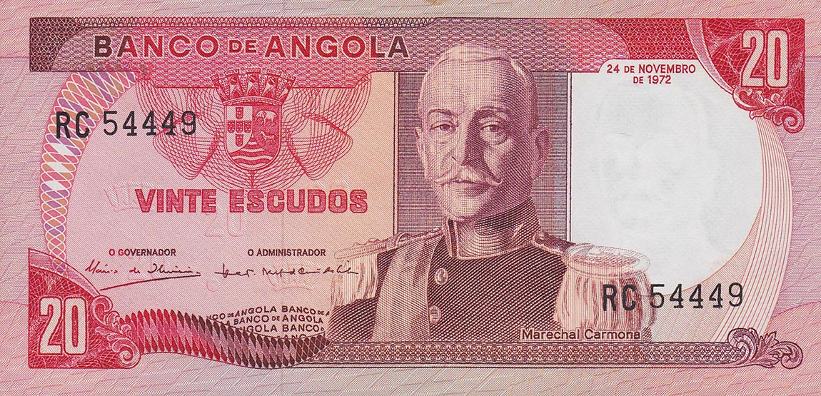 Front of Angola p99a: 20 Escudos from 1972