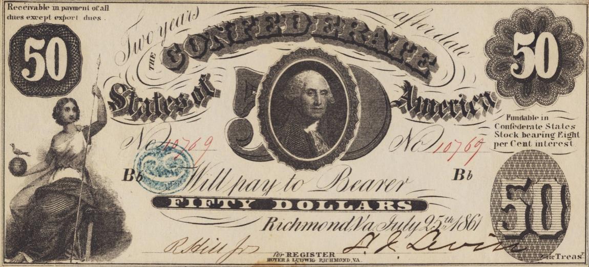 Front of Confederate States of America p11: 50 Dollars from 1861