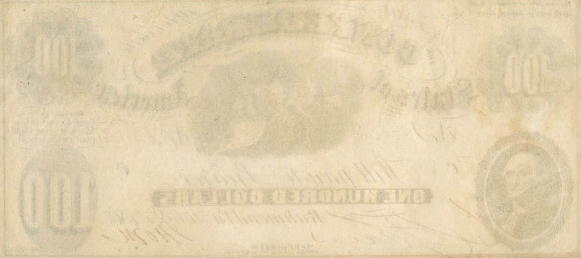 Back of Confederate States of America p12: 100 Dollars from 1861