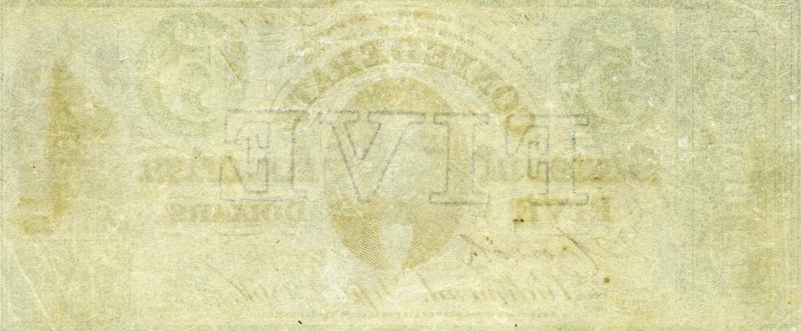 Back of Confederate States of America p16b: 5 Dollars from 1861