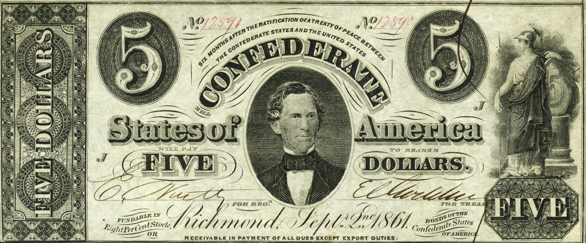 Front of Confederate States of America p17b: 5 Dollars from 1861