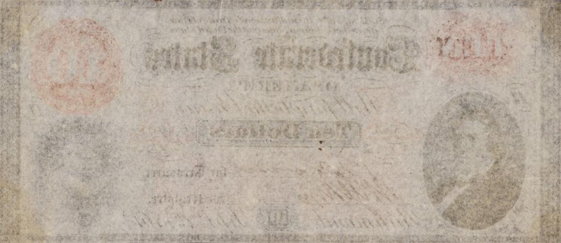 Back of Confederate States of America p23a: 10 Dollars from 1861