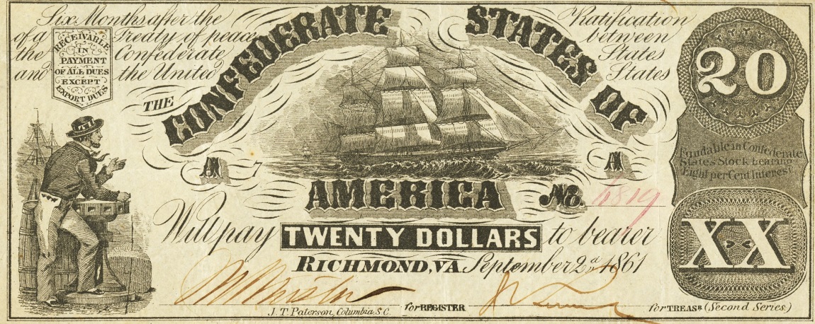 Front of Confederate States of America p31b: 20 Dollars from 1861