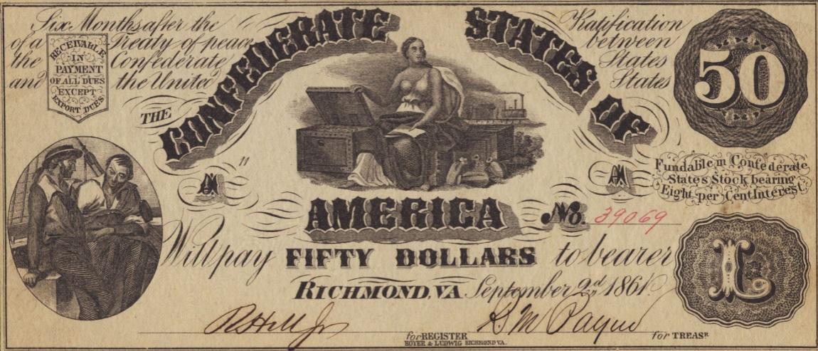 Front of Confederate States of America p35: 50 Dollars from 1861