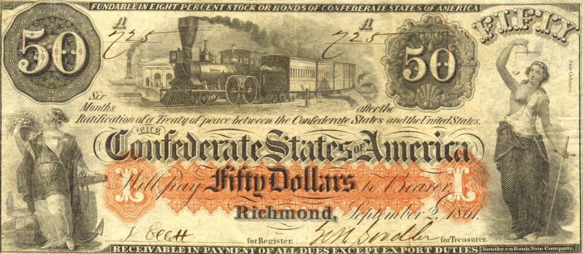 Front of Confederate States of America p36: 50 Dollars from 1861