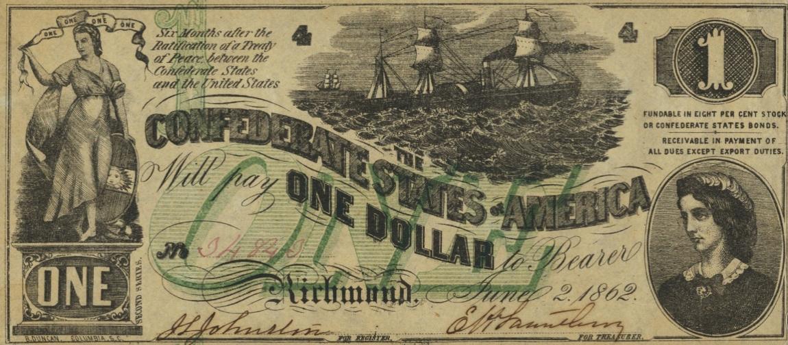 Front of Confederate States of America p40: 1 Dollar from 1862