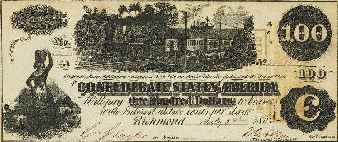 Front of Confederate States of America p43b: 100 Dollars from 1862