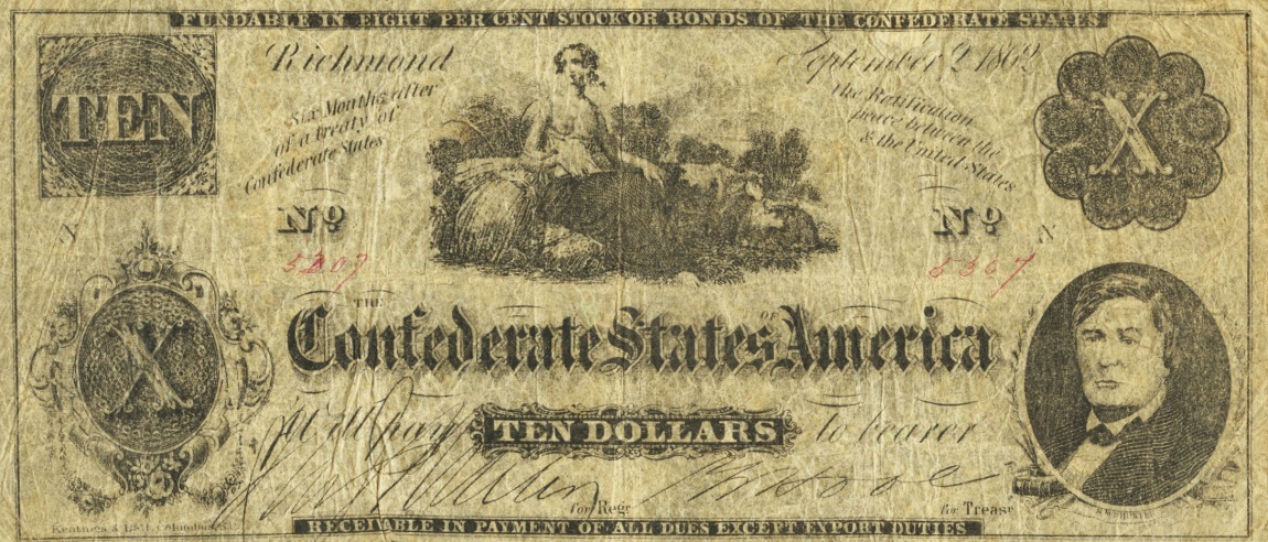 Front of Confederate States of America p47: 10 Dollars from 1862
