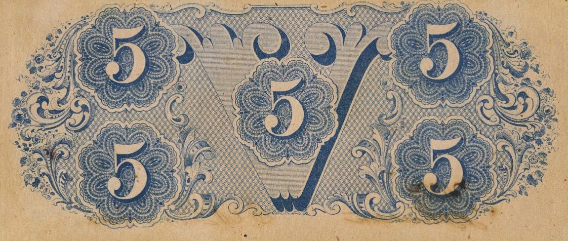 Back of Confederate States of America p51a: 5 Dollars from 1862