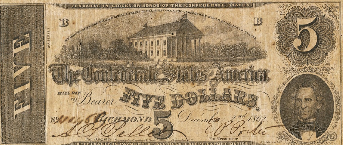 Front of Confederate States of America p51b: 5 Dollars from 1862