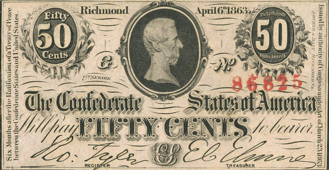 cent confererate bank note 1863