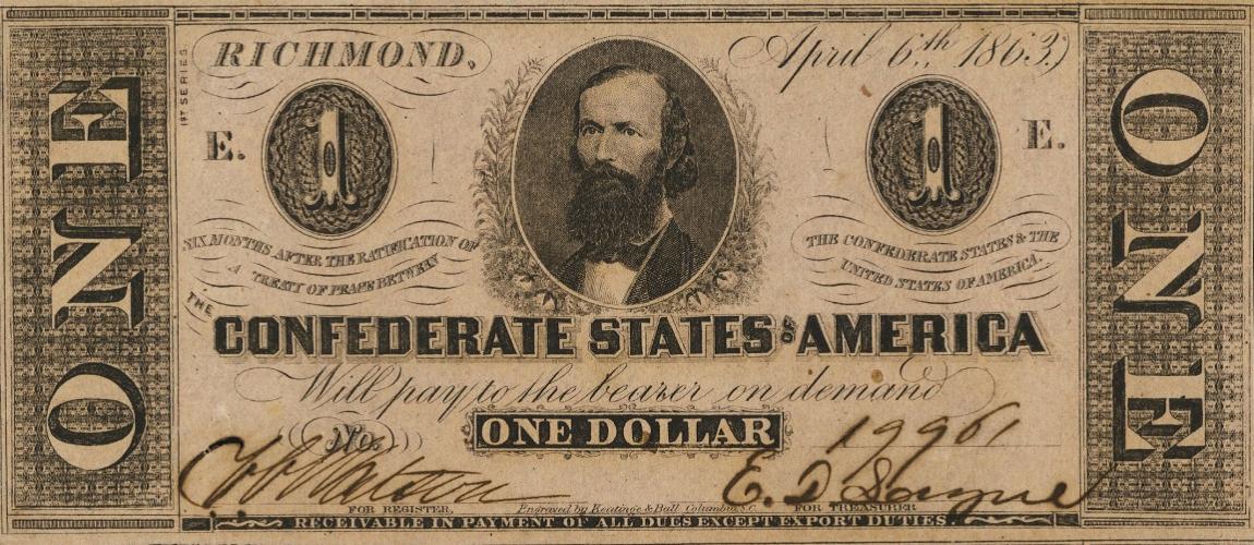 Front of Confederate States of America p57a: 1 Dollar from 1863