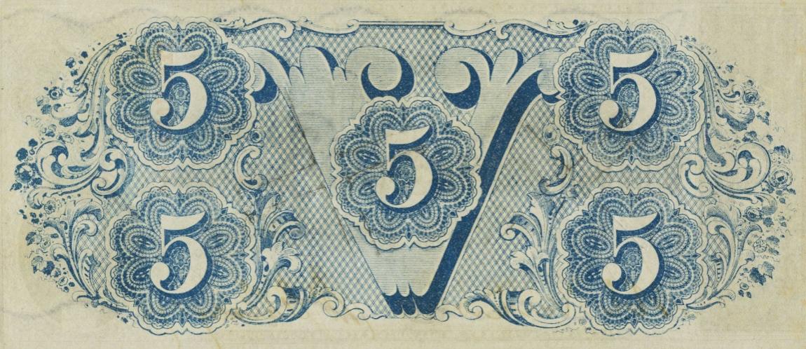 Back of Confederate States of America p59b: 5 Dollars from 1863