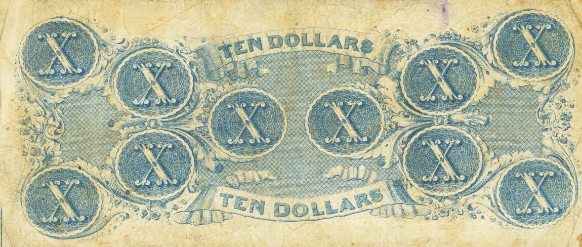 Back of Confederate States of America p60b: 10 Dollars from 1863