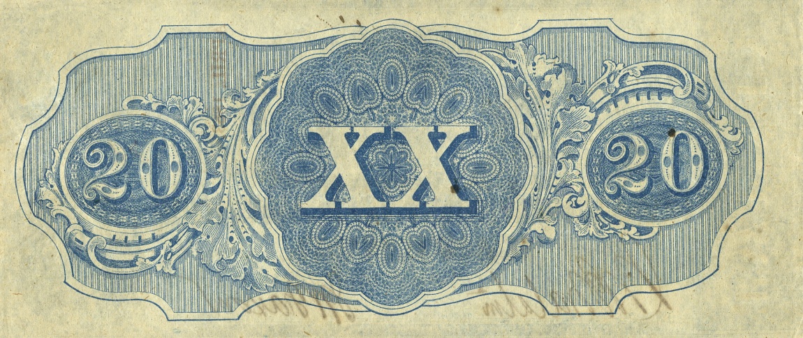 Back of Confederate States of America p61a: 20 Dollars from 1863