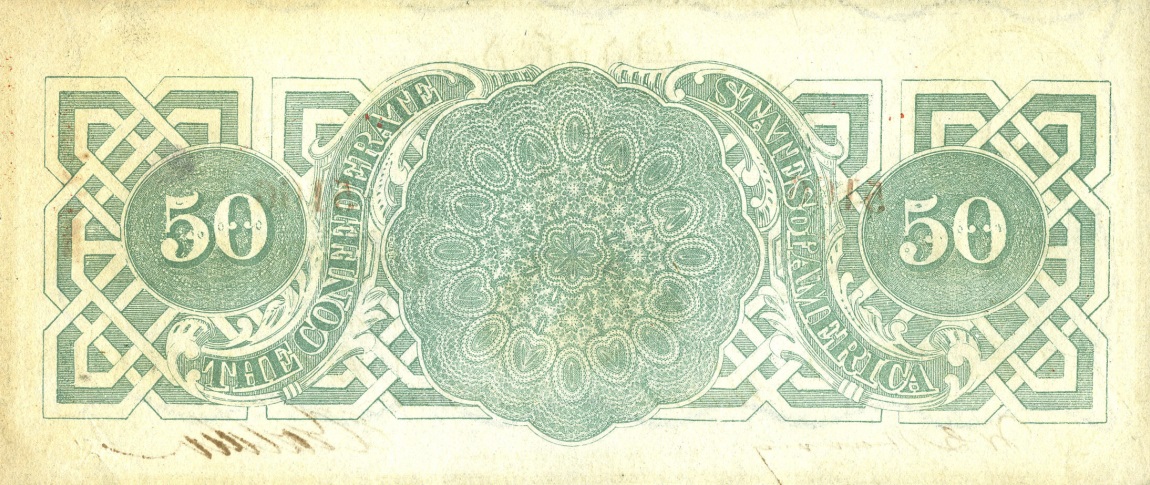 Back of Confederate States of America p62a: 50 Dollars from 1863