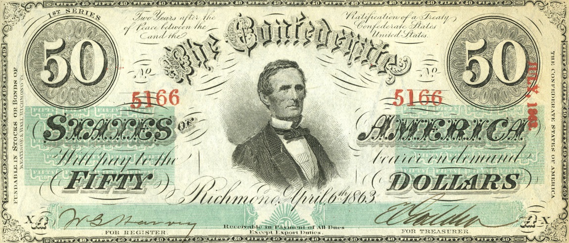 Front of Confederate States of America p62a: 50 Dollars from 1863