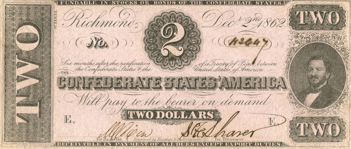 Front of Confederate States of America p66a: 2 Dollars from 1864