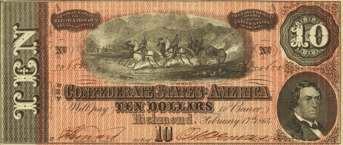 Front of Confederate States of America p68: 10 Dollars from 1864