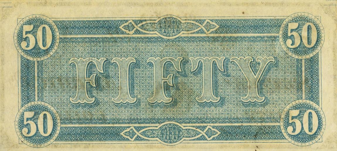 Back of Confederate States of America p70: 50 Dollars from 1864