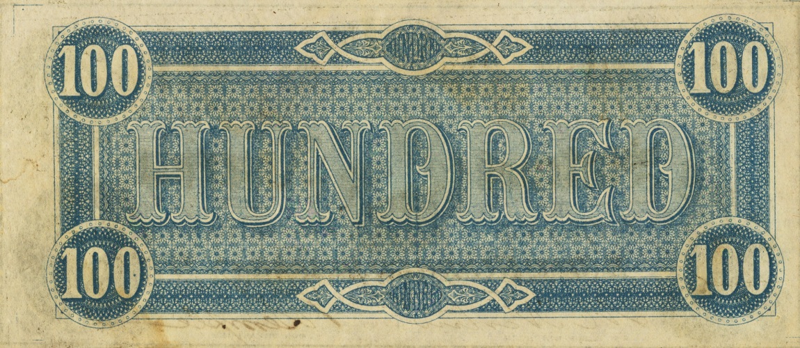 Back of Confederate States of America p71: 100 Dollars from 1864