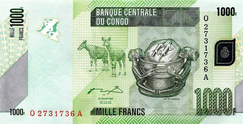 Front of Congo Democratic Republic p101a: 1000 Francs from 2005