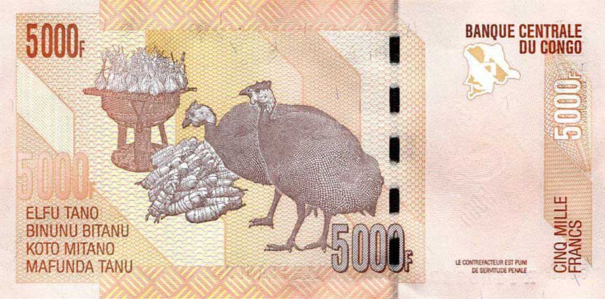 Back of Congo Democratic Republic p102a: 5000 Francs from 2005