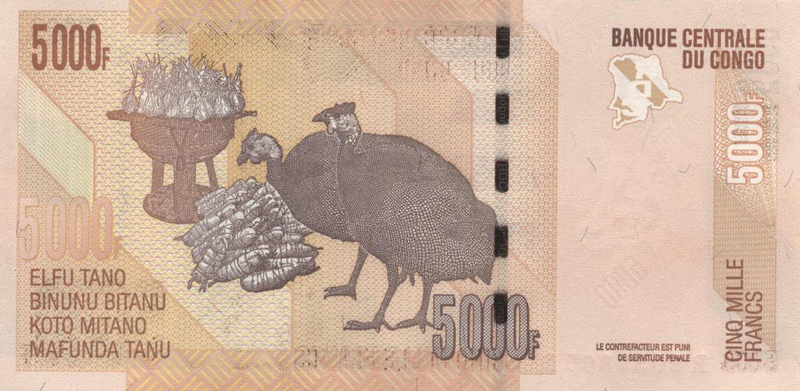 Back of Congo Democratic Republic p102b: 5000 Francs from 2013