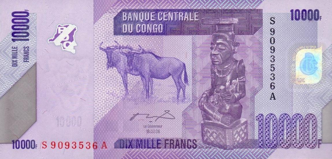 Front of Congo Democratic Republic p103a: 10000 Francs from 2006