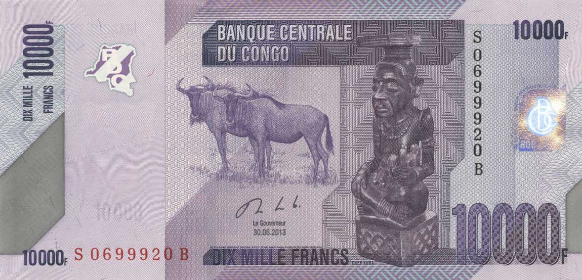 Front of Congo Democratic Republic p103b: 10000 Francs from 2013