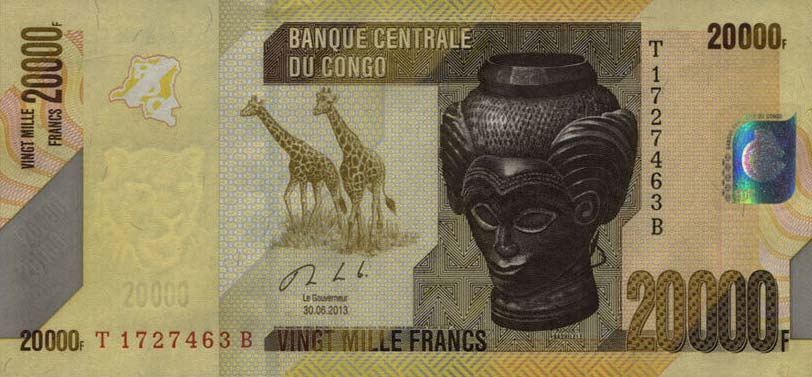 Front of Congo Democratic Republic p104b: 20000 Francs from 2013