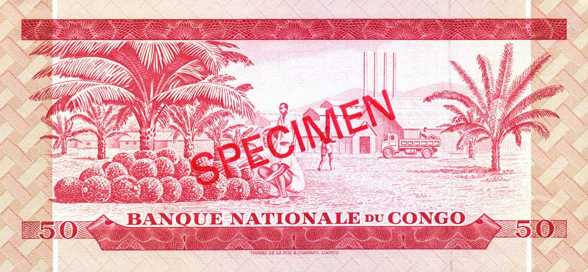 Back of Congo Democratic Republic p11s1: 50 Makuta from 1968