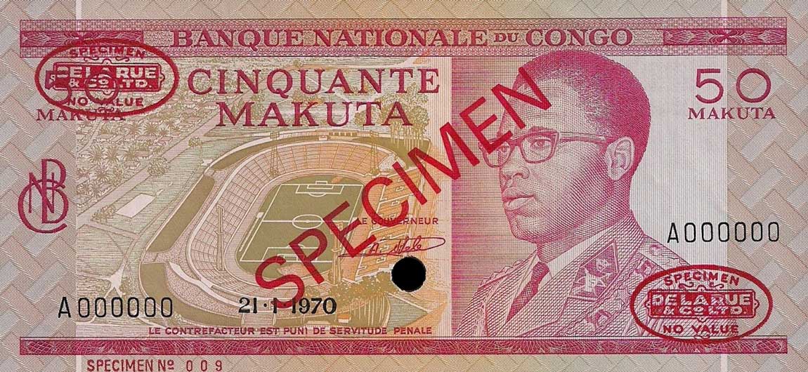 Front of Congo Democratic Republic p11s2: 50 Makuta from 1970