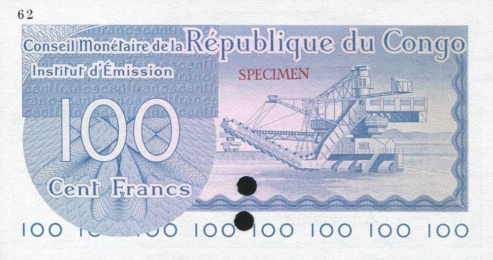 Back of Congo Democratic Republic p1ct: 100 Francs from 1963