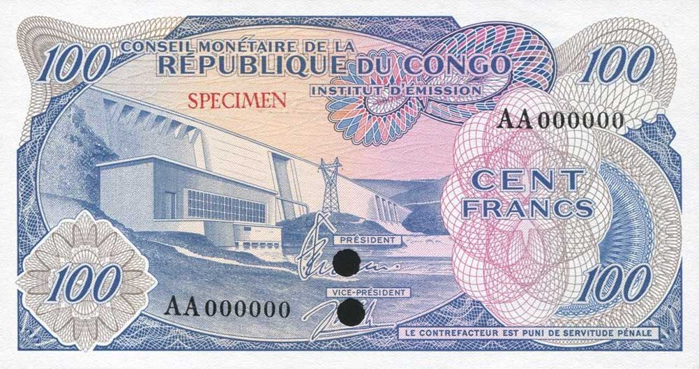 Front of Congo Democratic Republic p1ct: 100 Francs from 1963