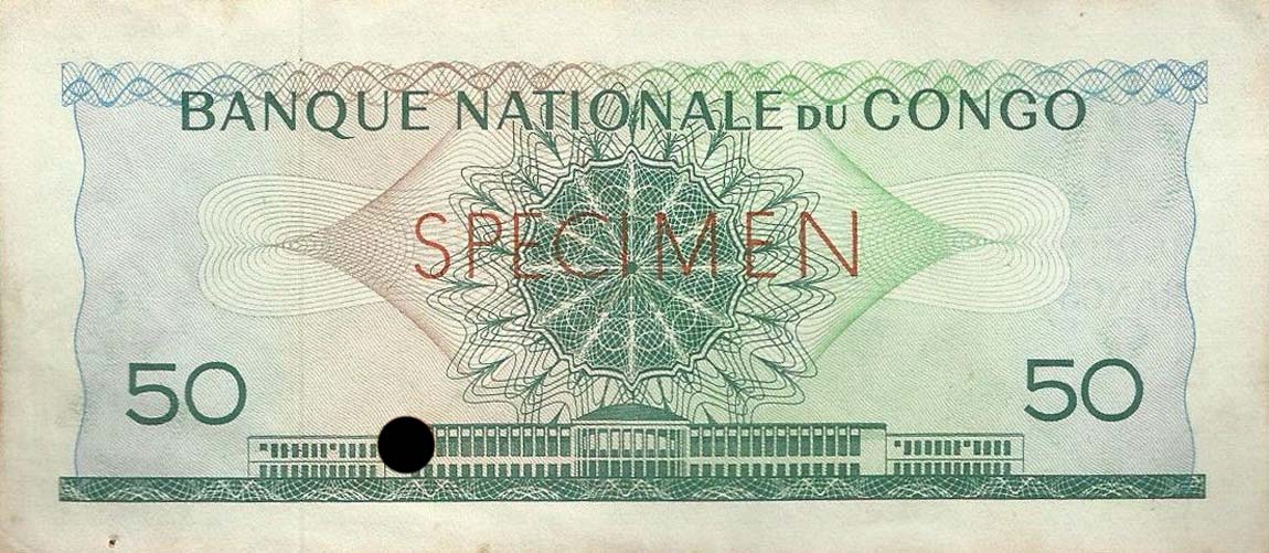 Back of Congo Democratic Republic p5s: 50 Francs from 1961