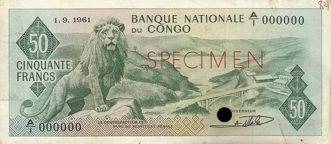 Front of Congo Democratic Republic p5s: 50 Francs from 1961