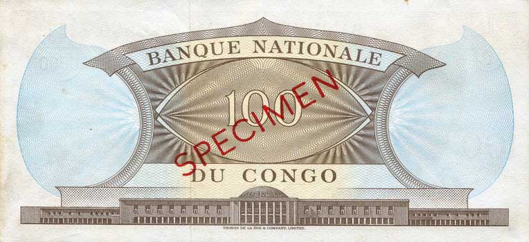 Back of Congo Democratic Republic p6s: 100 Francs from 1961