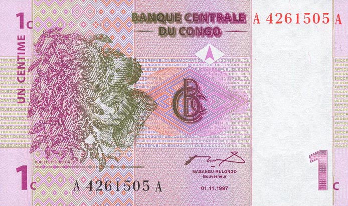 Front of Congo Democratic Republic p80a: 1 Centime from 1997