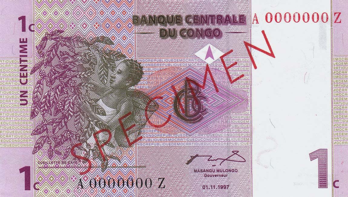 Front of Congo Democratic Republic p80s: 1 Centime from 1997