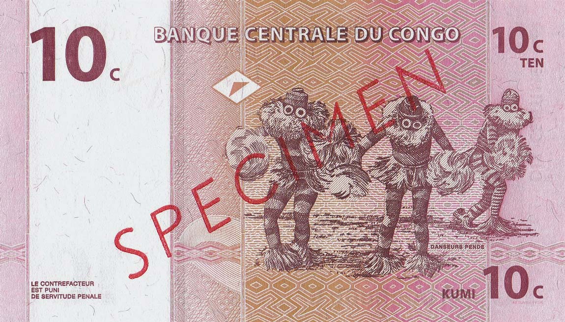 Back of Congo Democratic Republic p82s: 10 Centimes from 1997